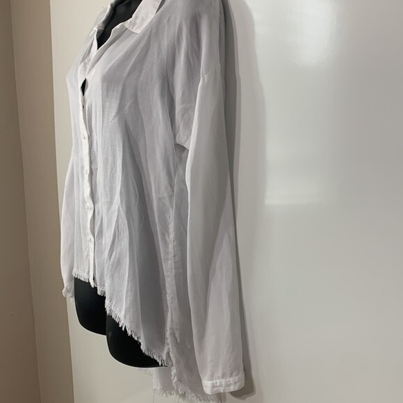 Cloth & Stone Button Down High Low Raw Hem Top White Size Small - Picture 7 of 12